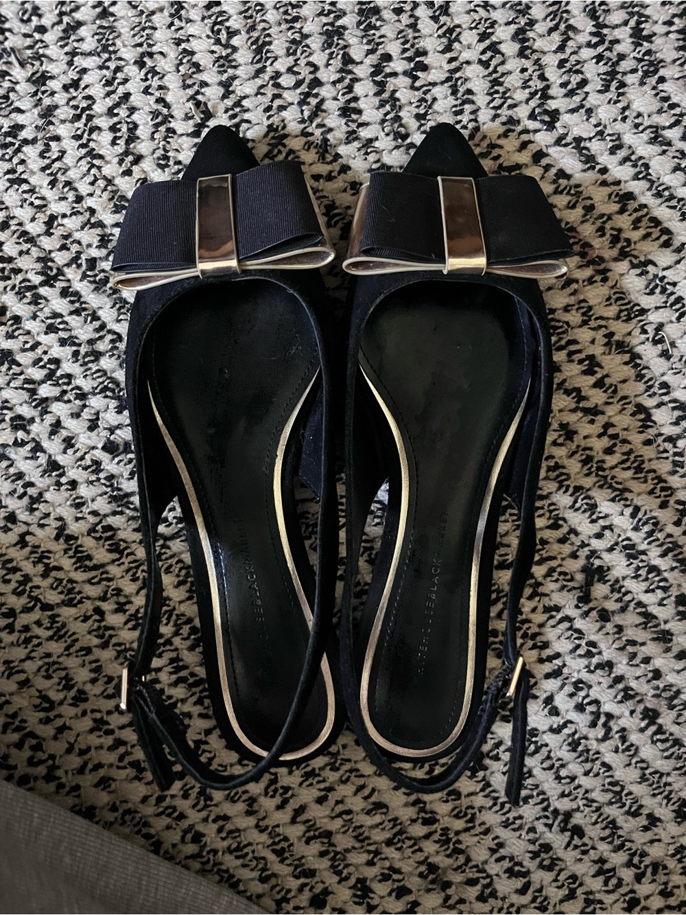 WHBM Black Bow Pointed Toe Slingback Flats - 6.5
